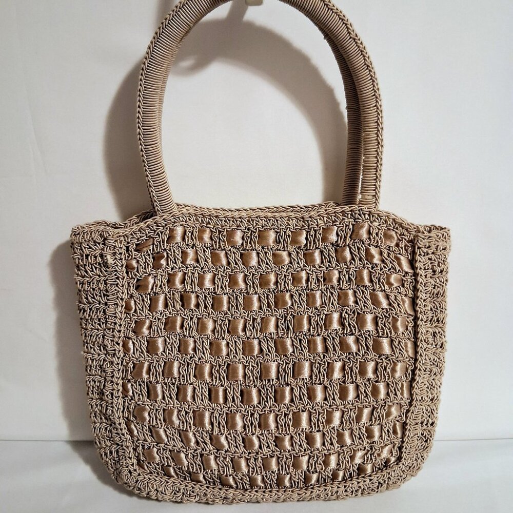 Tan Crochet Dual Handle Handbag